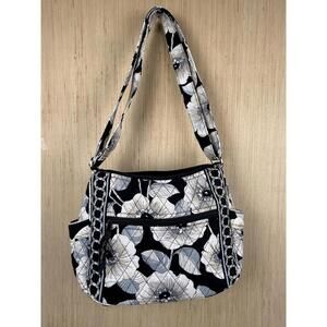 Vera Bradley Crossbody Bag Womens Medium Black Floral Quilted Zip Purse